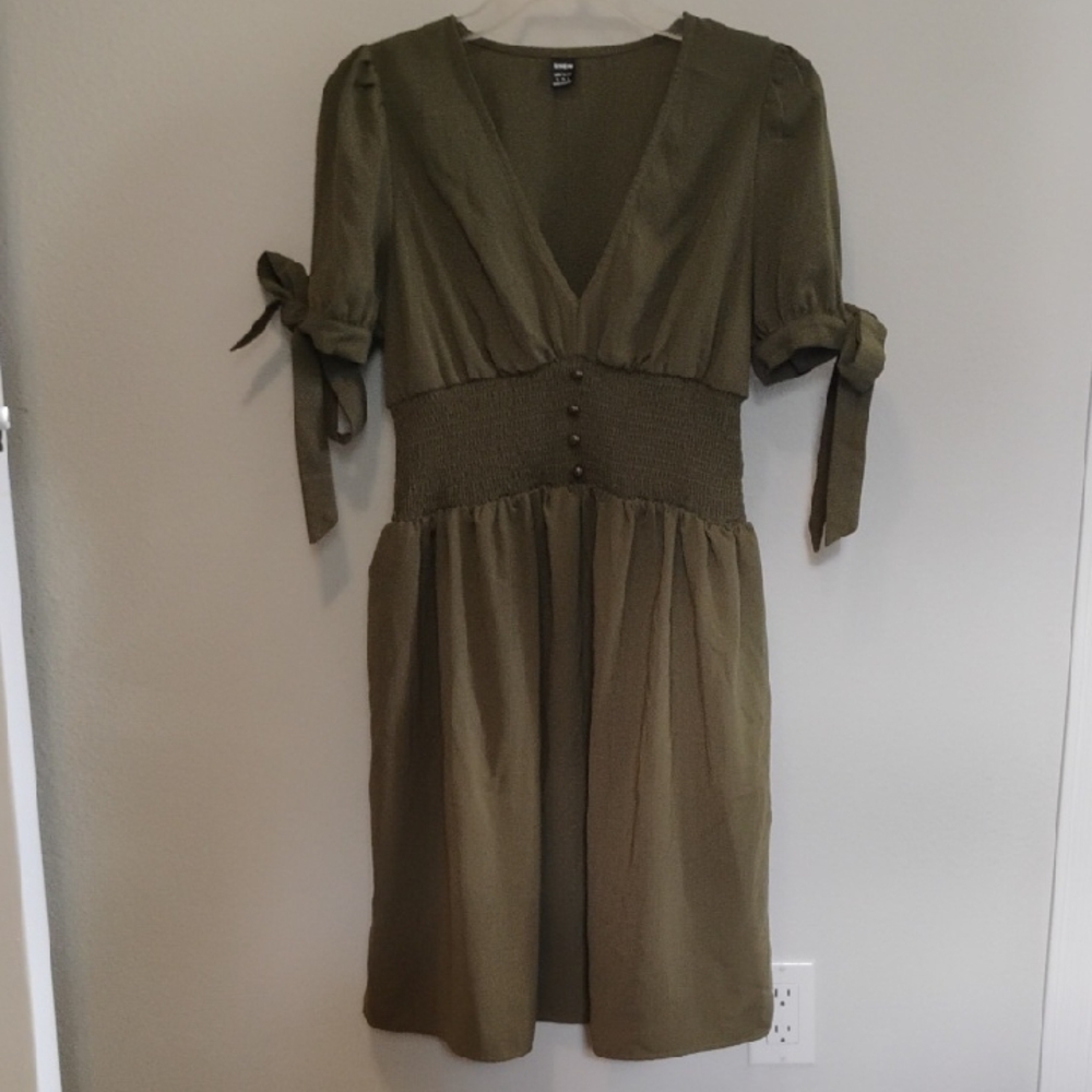 SHEIN Olive Midi Dress with Button Accents